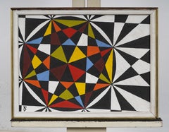 Vintage American Signed Geometric Abstract Original Oil Painting