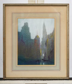 Manhattan, New York: Paesaggio notturno urbano – Pastello originale incorniciato