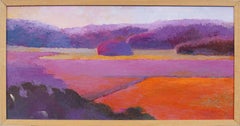 Vintage Impressionist Magenta and Orange Gradient Farm Landscape Painting