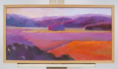 Vintage Impressionist Magenta and Orange Gradient Farm Landscape Painting