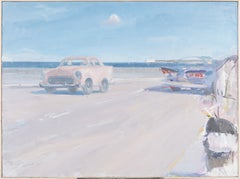 "Braccio di Ferro e Bluto all'Avana" - Dipinto a olio vintage raffigurante un paesaggio urbano con auto d'epoca cubane