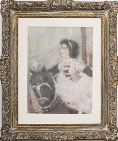 "Ballerina su un cavallo da spettacolo" Pastello originale impressionista d'epoca, firmato