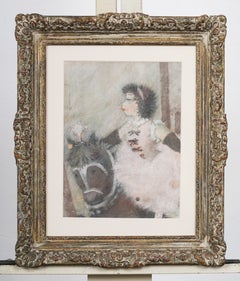 "Ballerina su un cavallo da spettacolo" Pastello originale impressionista d'epoca, firmato