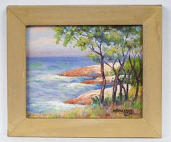 Cuadro al óleo enmarcado de Abraham Rosenthal, con una escena impresionista de playa y firmado