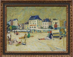 Signed French Fauvist Beach Scene Original Modern Framed Oil Painting
