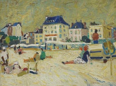 Signed French Fauvist Beach Scene Original Modern Framed Oil Painting