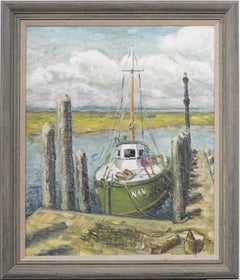 Signed American Impressionist Fishing Boat Seascape Nautical Oil Painting