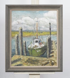 Signed American Impressionist Fishing Boat Seascape Nautical Oil Painting