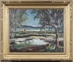 Melville F. Stark Impressionist Coastal Beach Scene Gilt Framed Oil Painting