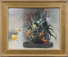 Lu Hong Signed Impressionist Flower Still Life Oil Painting In Giltwood Frame