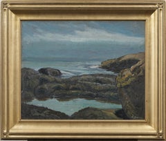 Melville F. Stark : Peinture à l'huile représentant une scène impressionniste de plage côtière