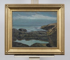 Melville F. Stark : Peinture à l'huile représentant une scène impressionniste de plage côtière