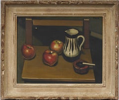Signed American Modernist Apple Still Life Framed Fruit Oil Painting
