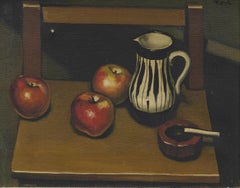 Signed American Modernist Apple Still Life Framed Fruit Oil Painting