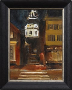Beth Bathe Signed Nocturnal Street Scene Framed Modern Listed Oil Painting
