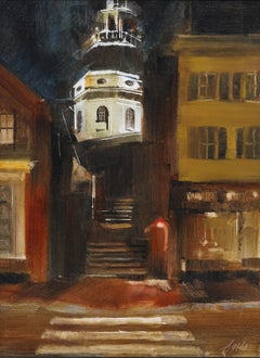 Beth Bathe Signed Nocturnal Street Scene Framed Modern Listed Oil Painting