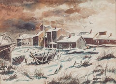 Martin J. Murray Rhode Island Winter Boatyard Framed Watercolor