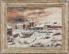 Martin J. Murray Rhode Island Winter Boatyard Framed Watercolor
