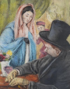 Peggy Dodds Surrealist Interior Scene Framed Oil Pastel on Paper