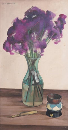 Oliver Johnson Signed Modernist Flower Still Life Framed Interior Oil Painting