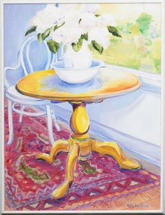 Martha Rolland Impressionist Interior Flower Still Life Framed Oil Painting