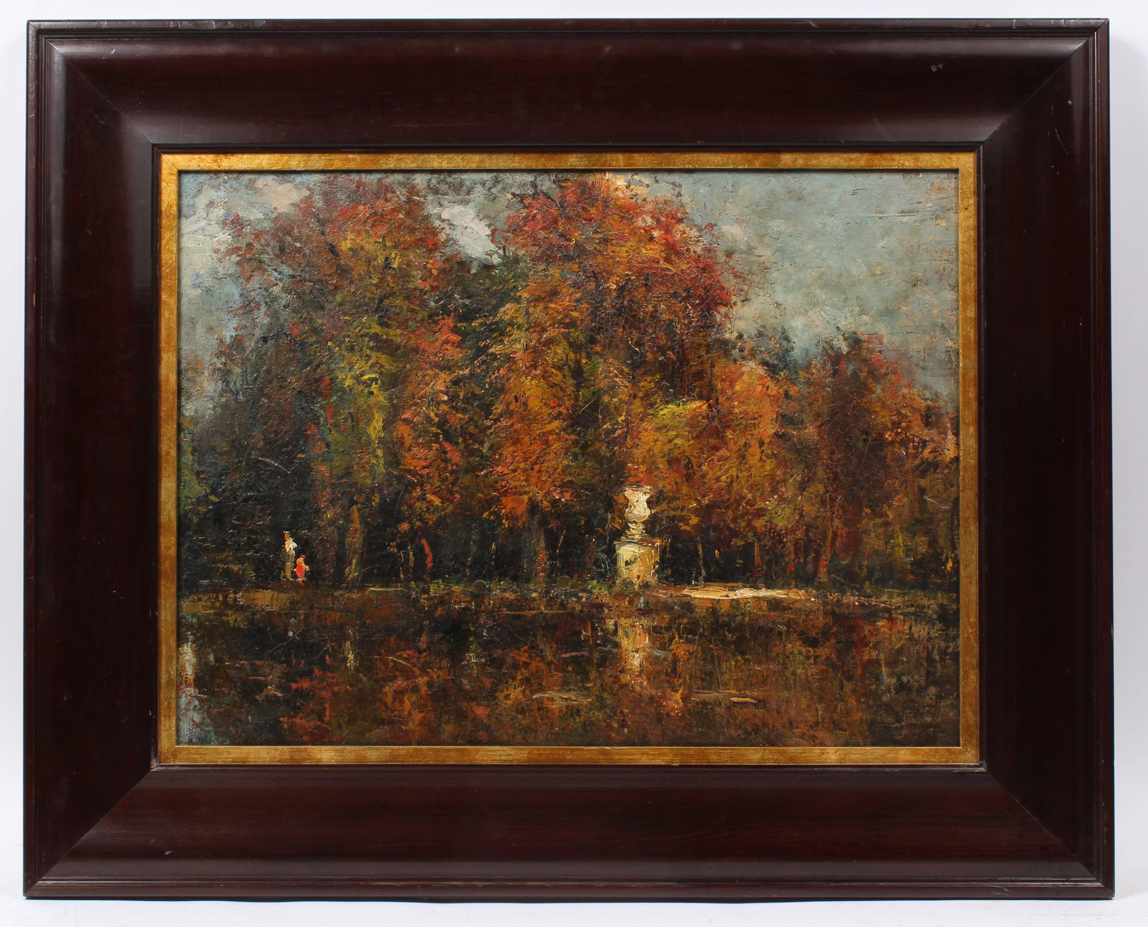 Antique Italian Garden Scene - Painting by Unknown