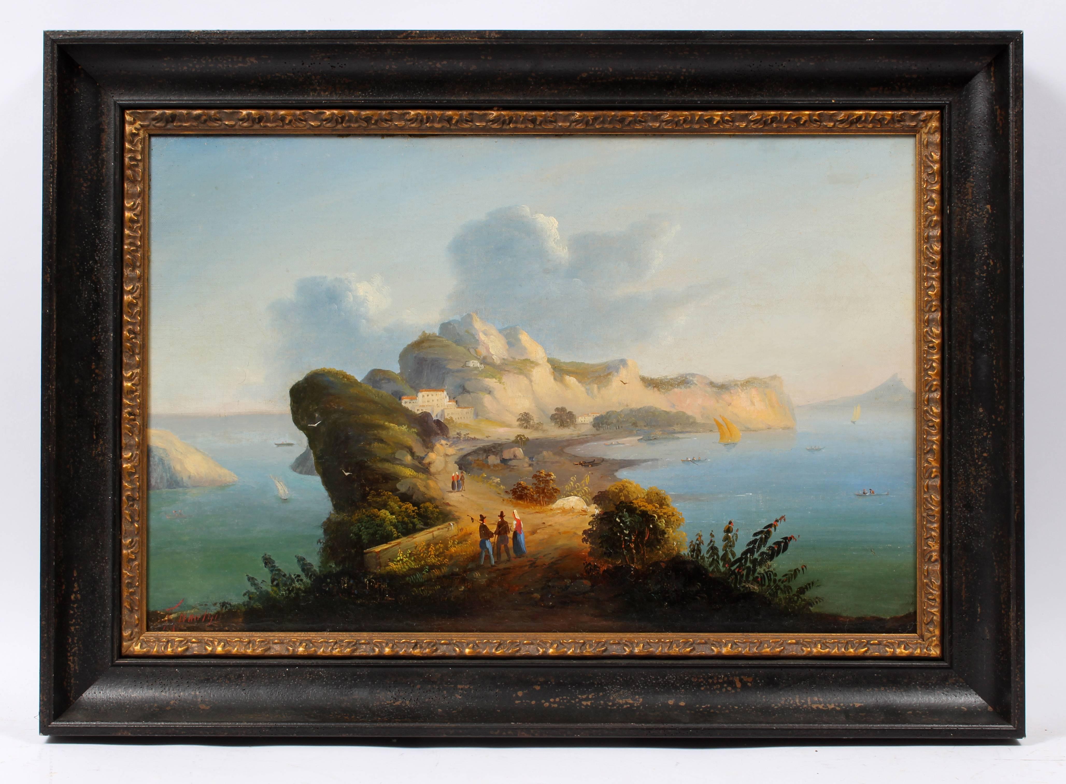 19th Century Neapolitan Oil Painting - Gray Landscape Painting by Unknown