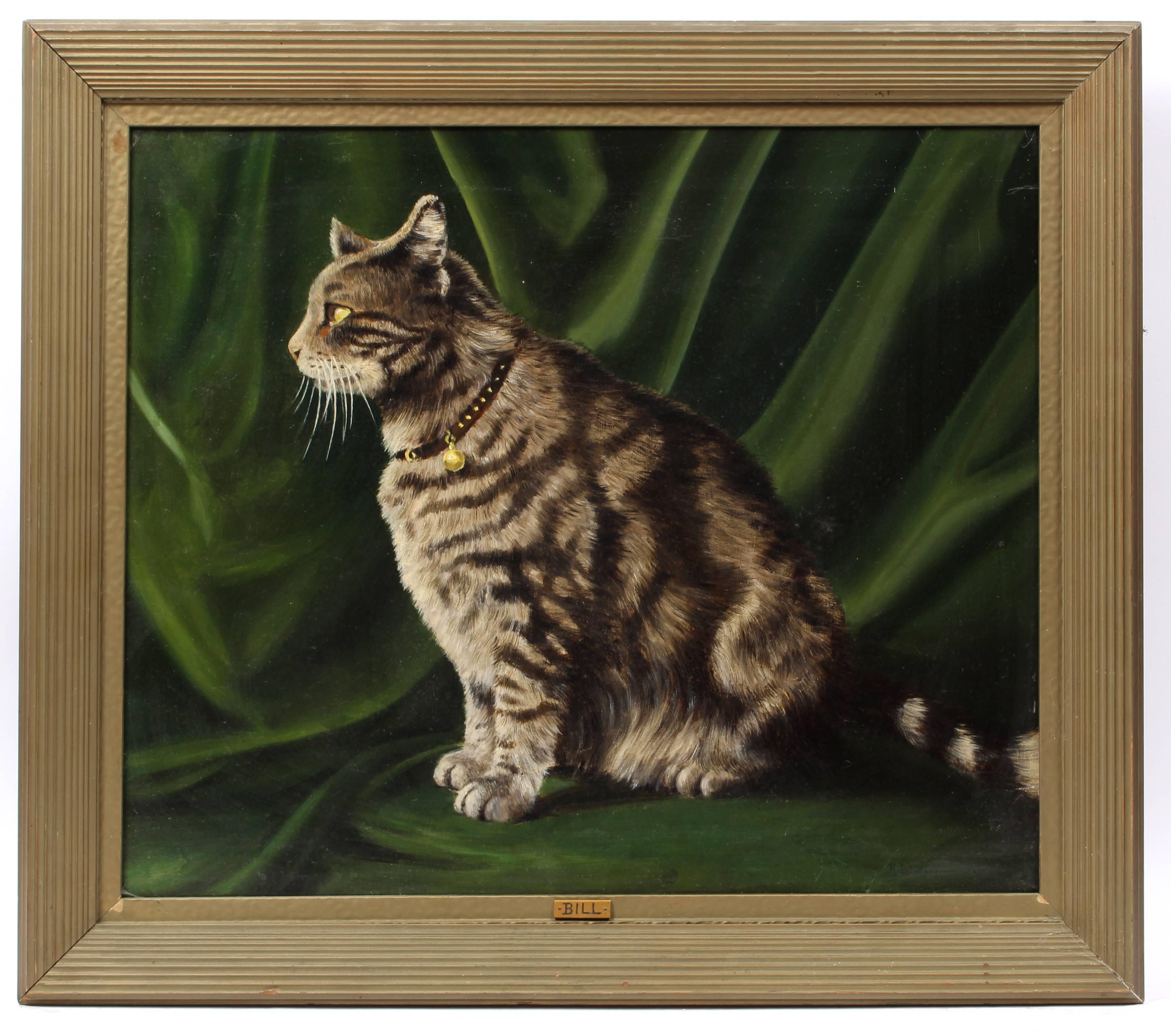 Portrait of a Striped Cat - Painting by Unknown