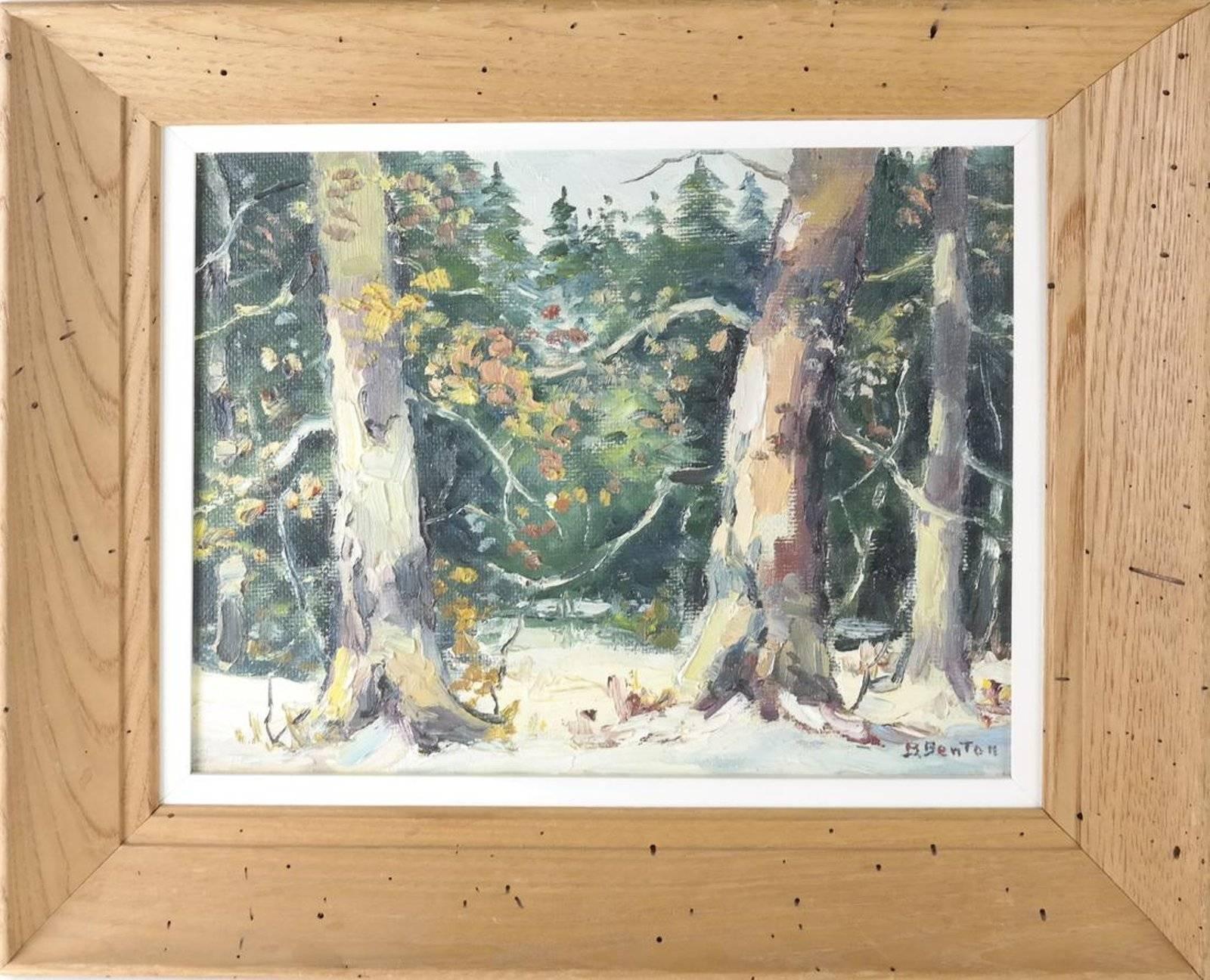 Unknown Landscape Painting - Winter Impressionist Landscape with Sunlit Forest