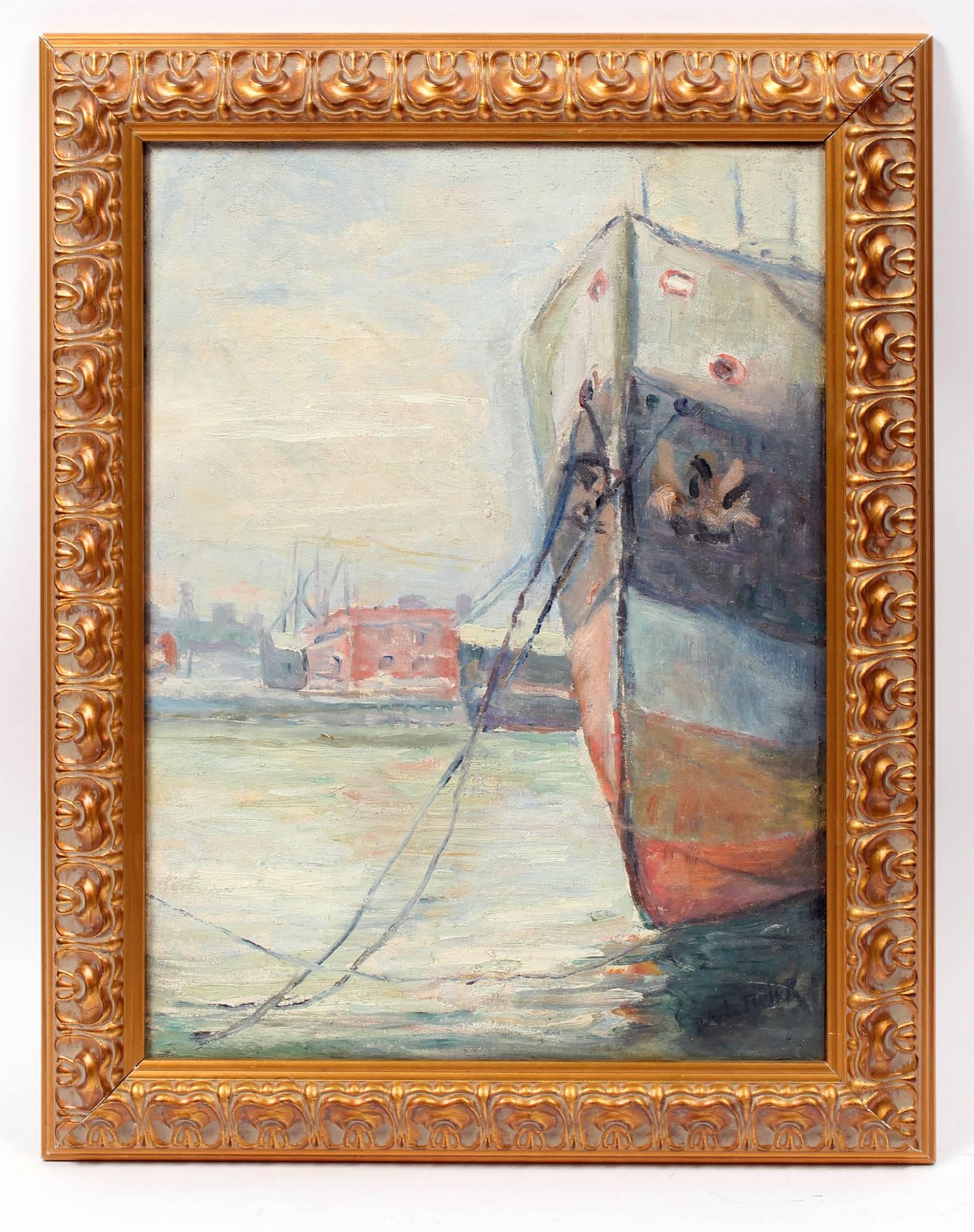 Buffalo Harbor 1920's - Painting by A.J. Firlik