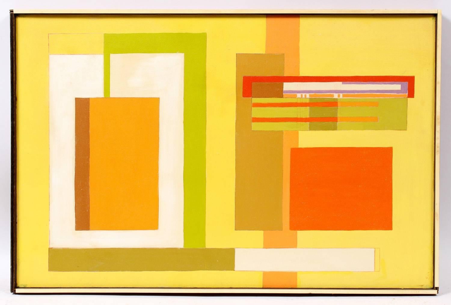 Geometric Abstract in Yellow Green and Orange - Painting by Unknown