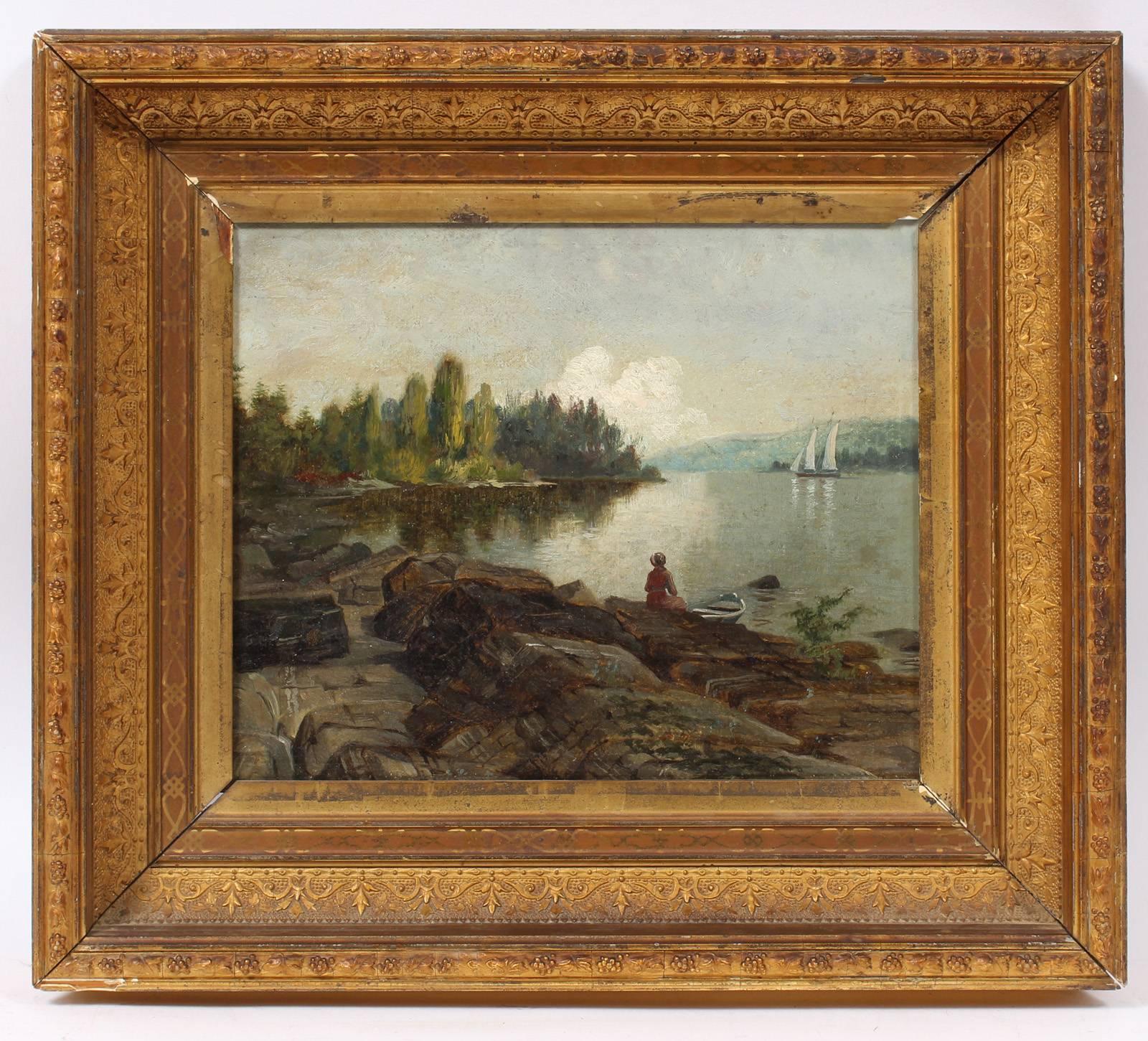 Woman by the Water in the Hudson Valley - Painting by Unknown