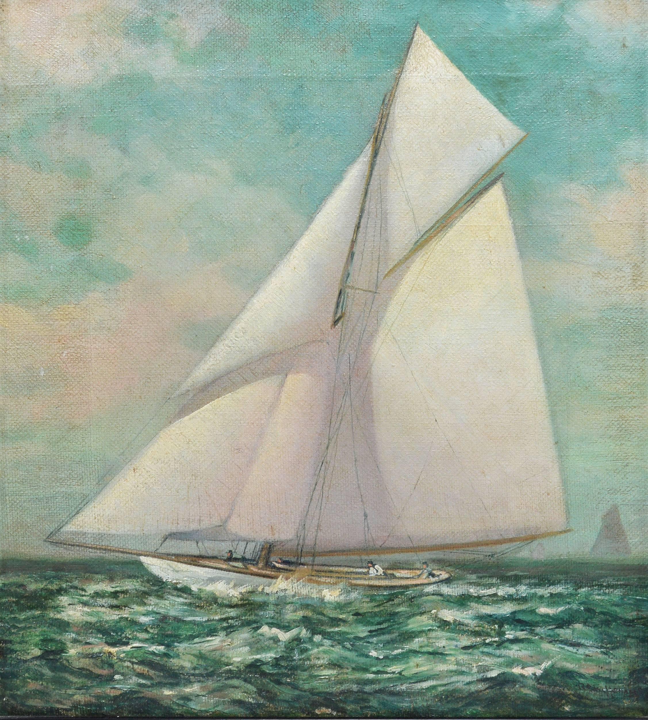 American School Sailboat Race Seascape - Impressionist Painting by Unknown