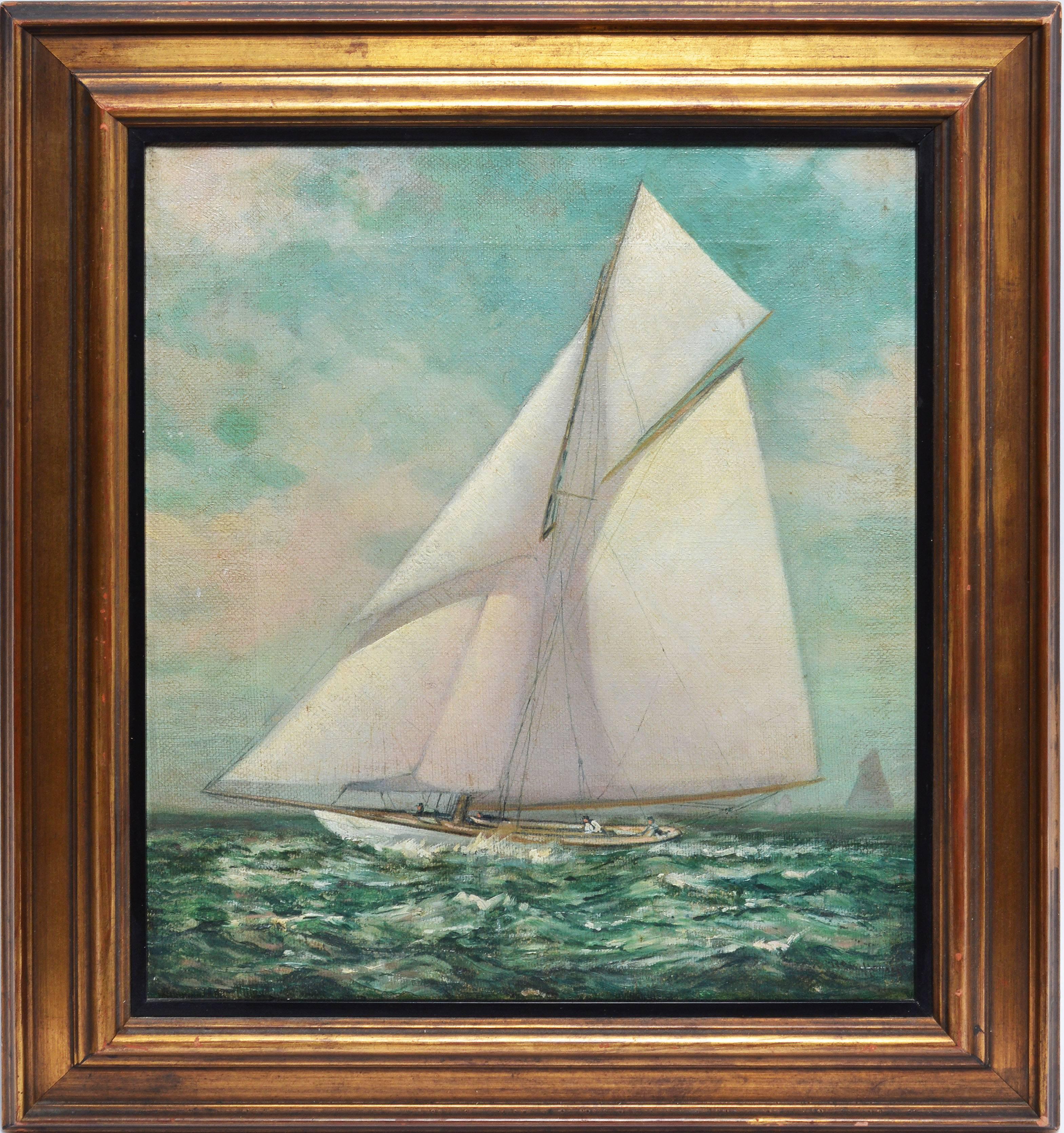 Unknown Landscape Painting - American School Sailboat Race Seascape