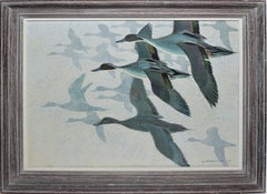 Pintail Ducks in Flight, Modernist Painting by Keith Shackleton