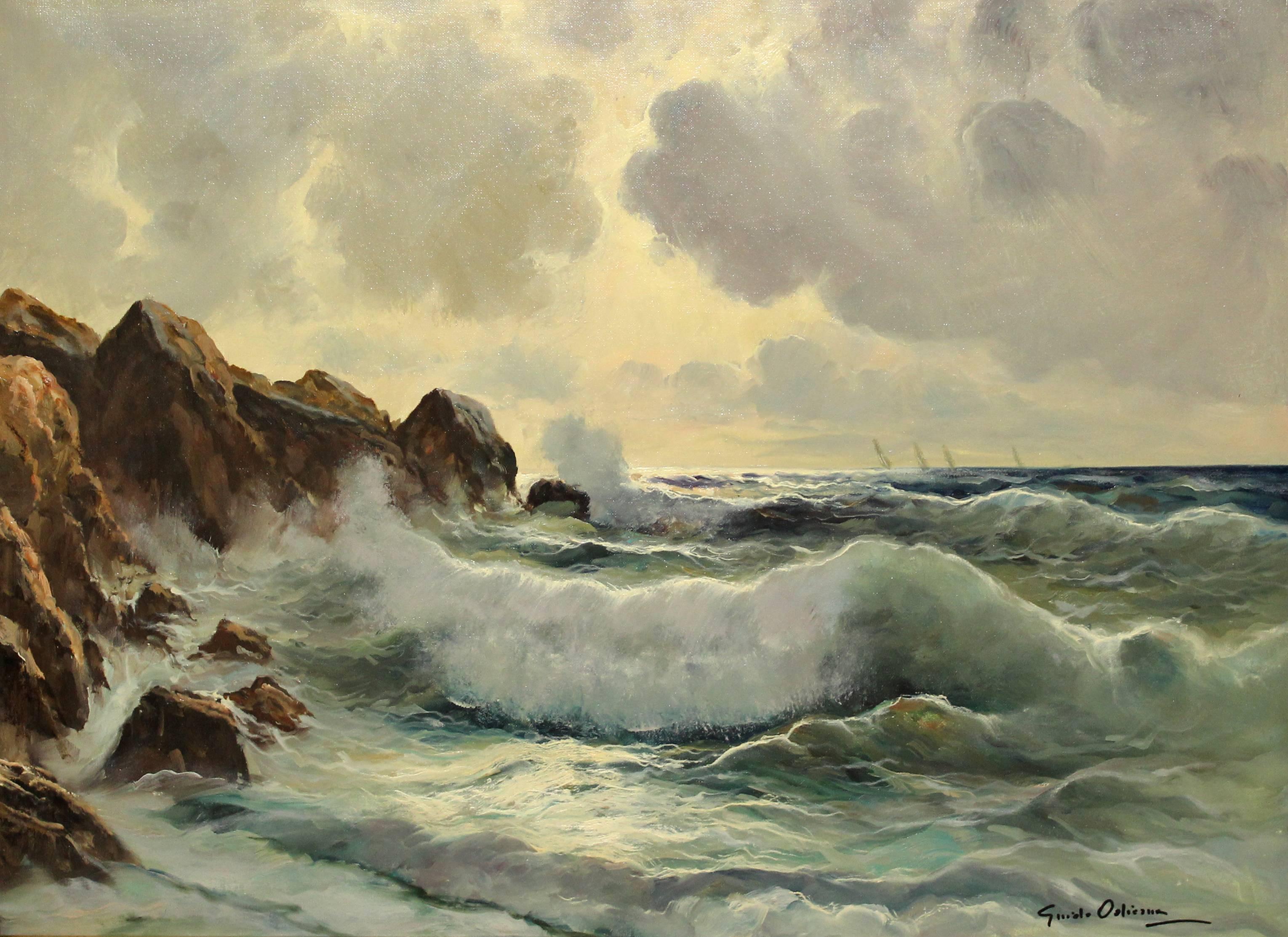 Rough Waters Capri - Painting by Guido Odierna