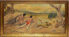 Antique Scouting the Buffalo, Western Native American School Landscape 