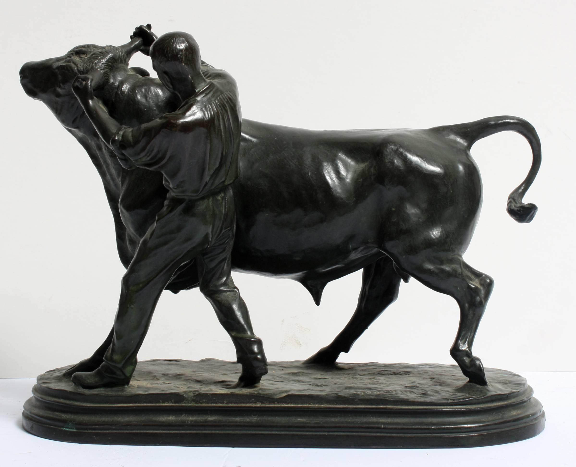 Man Taming a Bull - Sculpture by Isidore Jules Bonheur