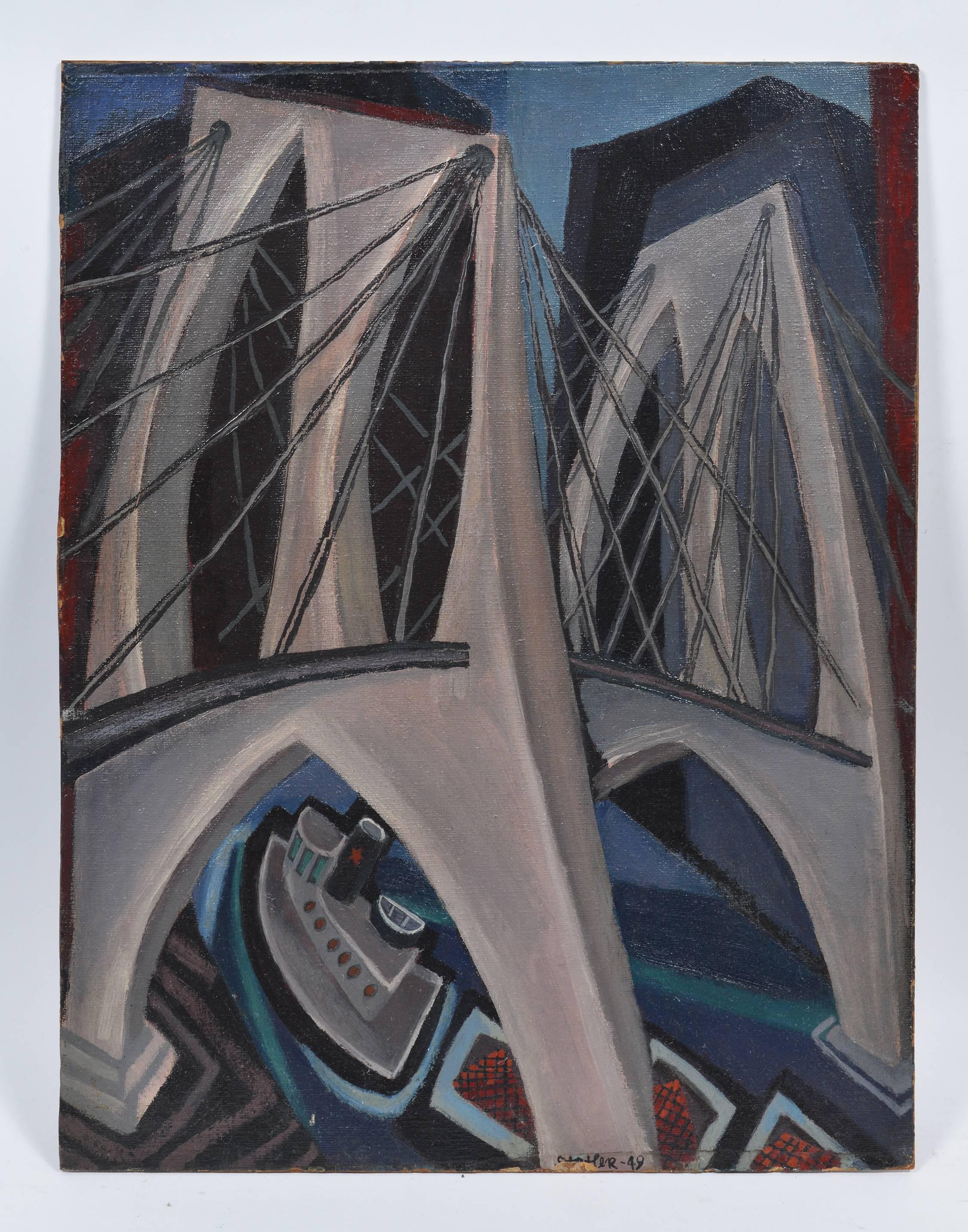 Alfred Statler Abstract Painting - Brooklyn Bridge