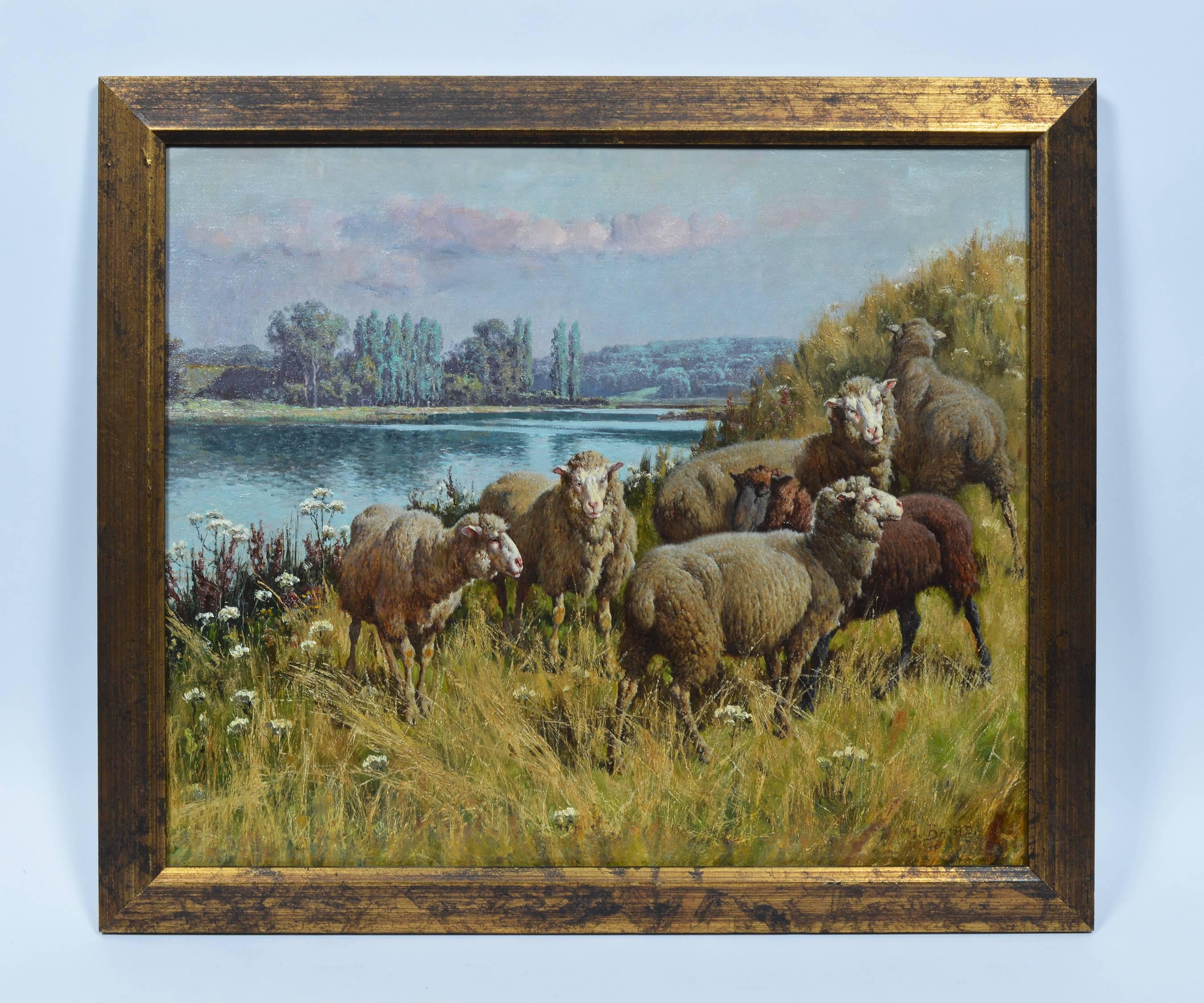 William Baptiste Baird Landscape Painting - Grazing Near a River