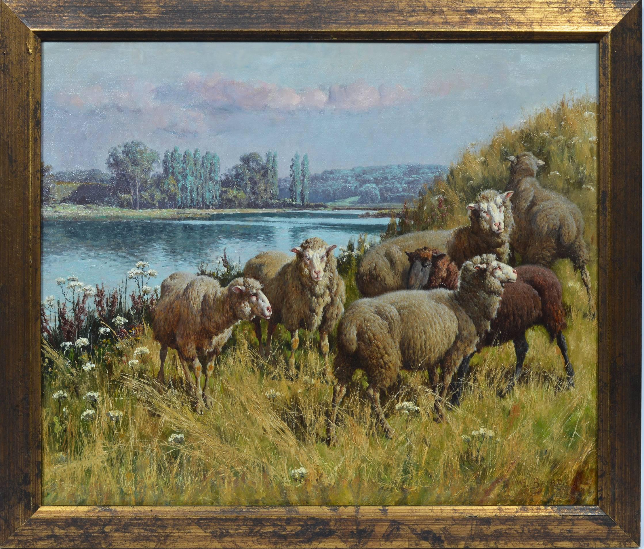 Grazing Near a River - Painting by William Baptiste Baird