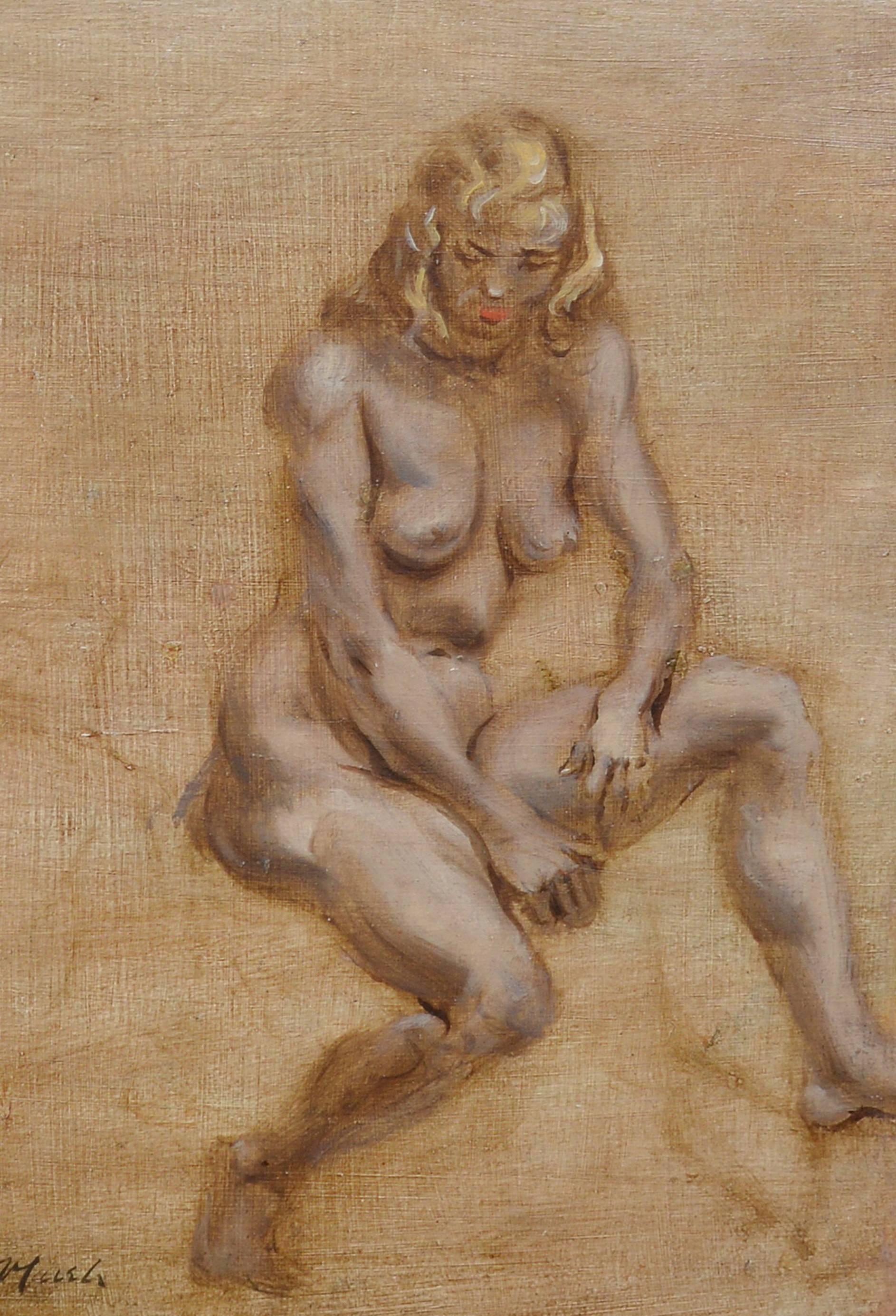 Nude Portrait - Gray Nude Painting by Reginald Marsh