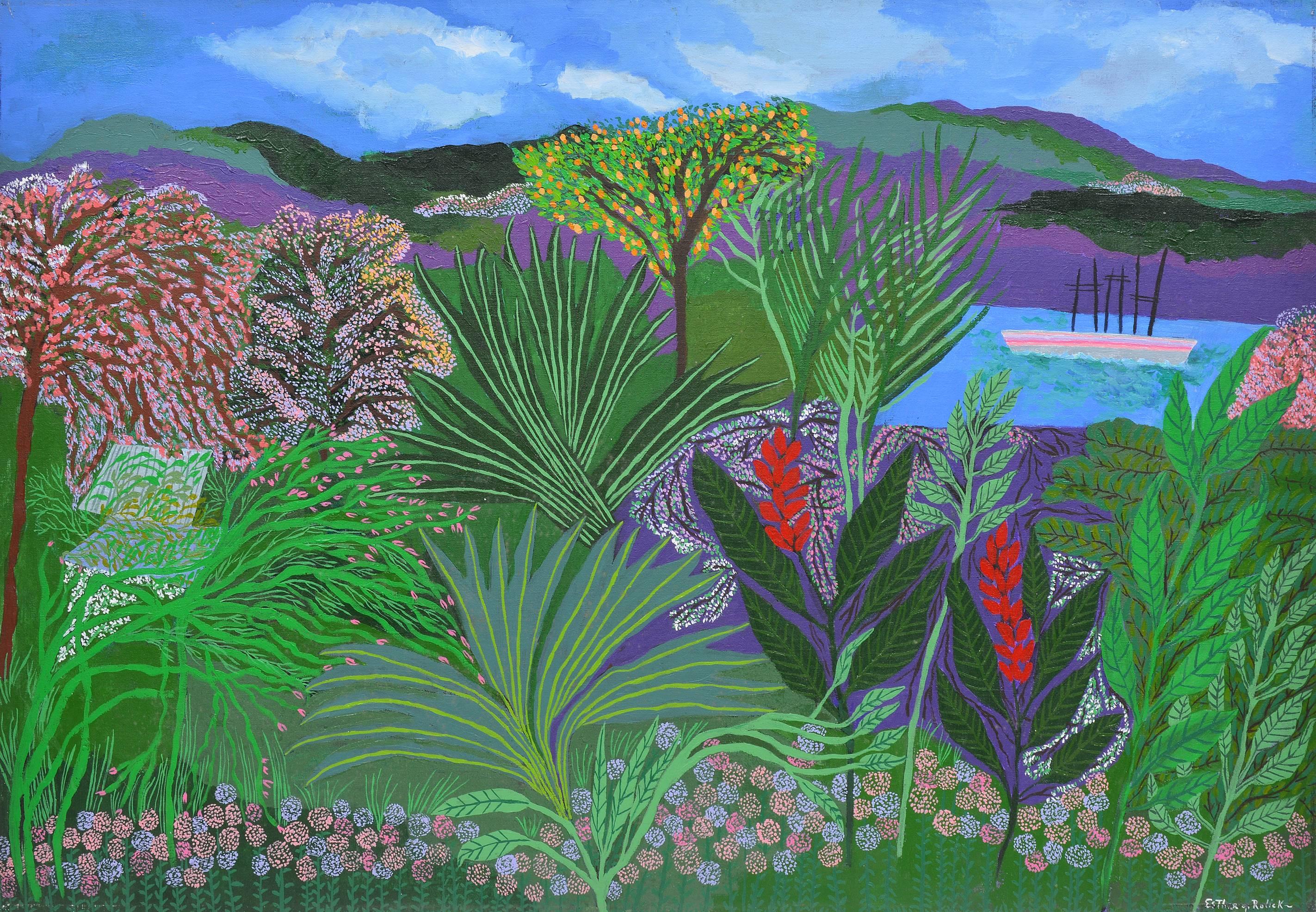 Esther Rollick Landscape Painting - Greenery Along the Hudson