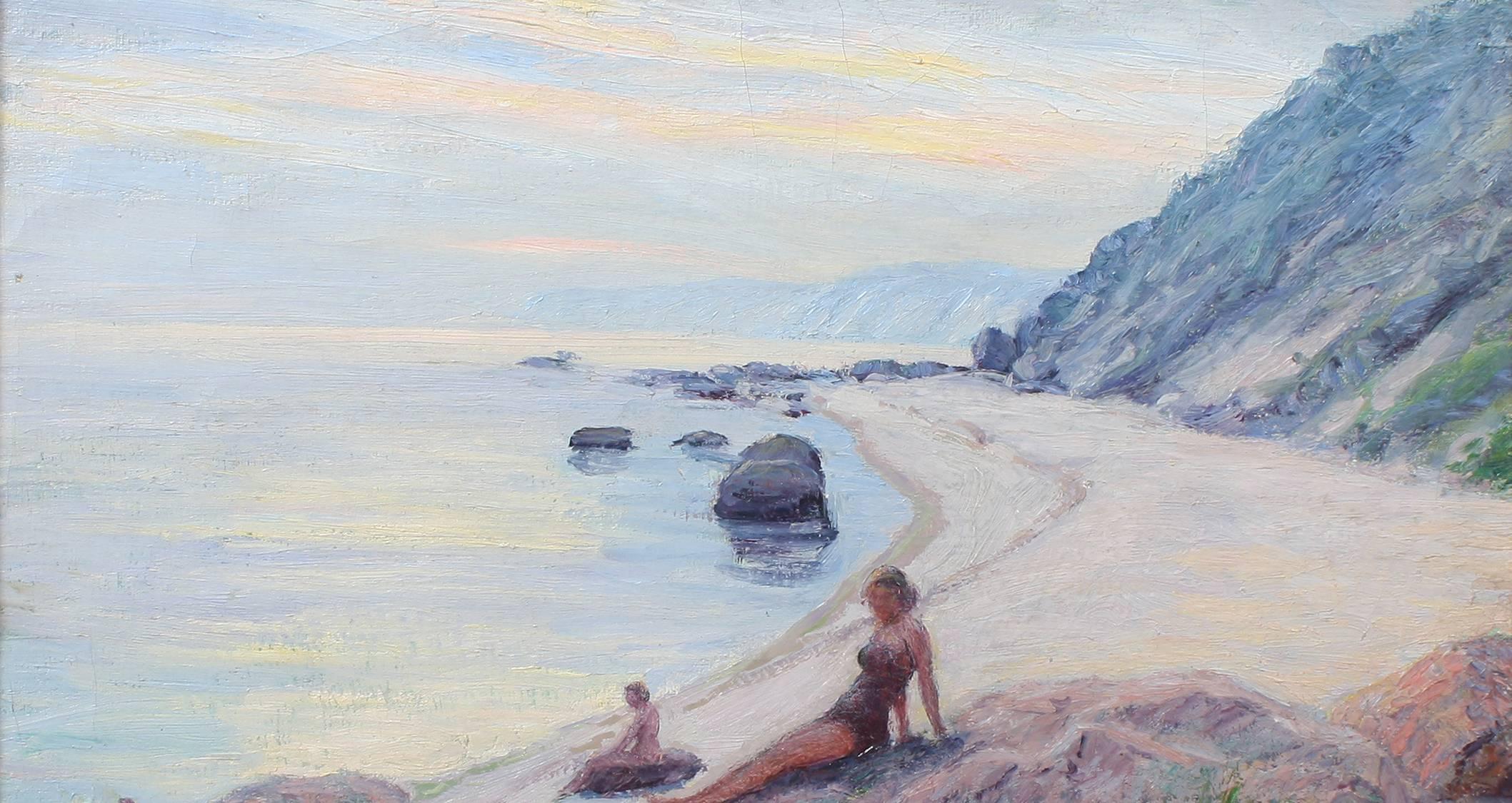 Sunbathing in Montauk - Gray Landscape Painting by Robert Francis Williams