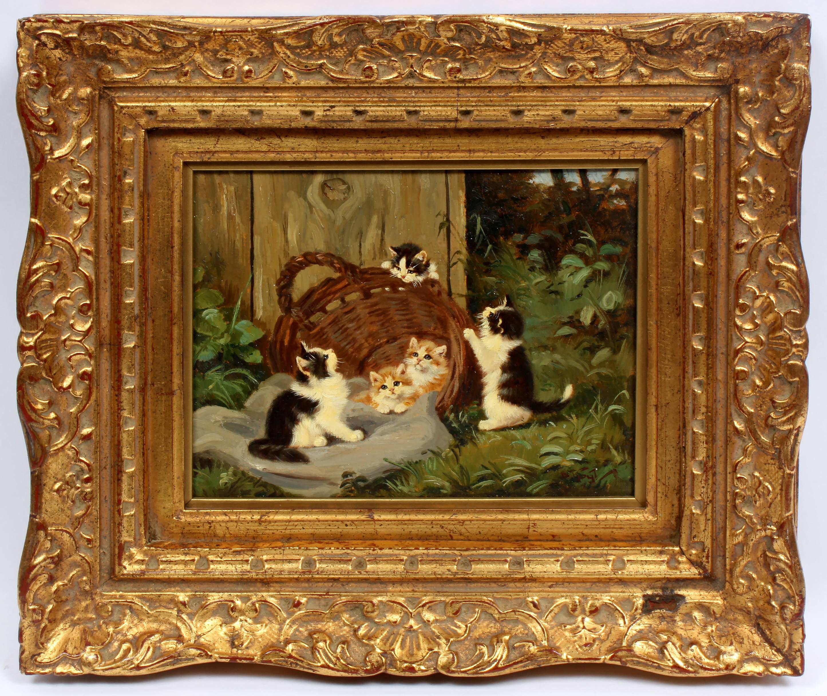 Benno Kogl Animal Painting - Kittens in a Basket