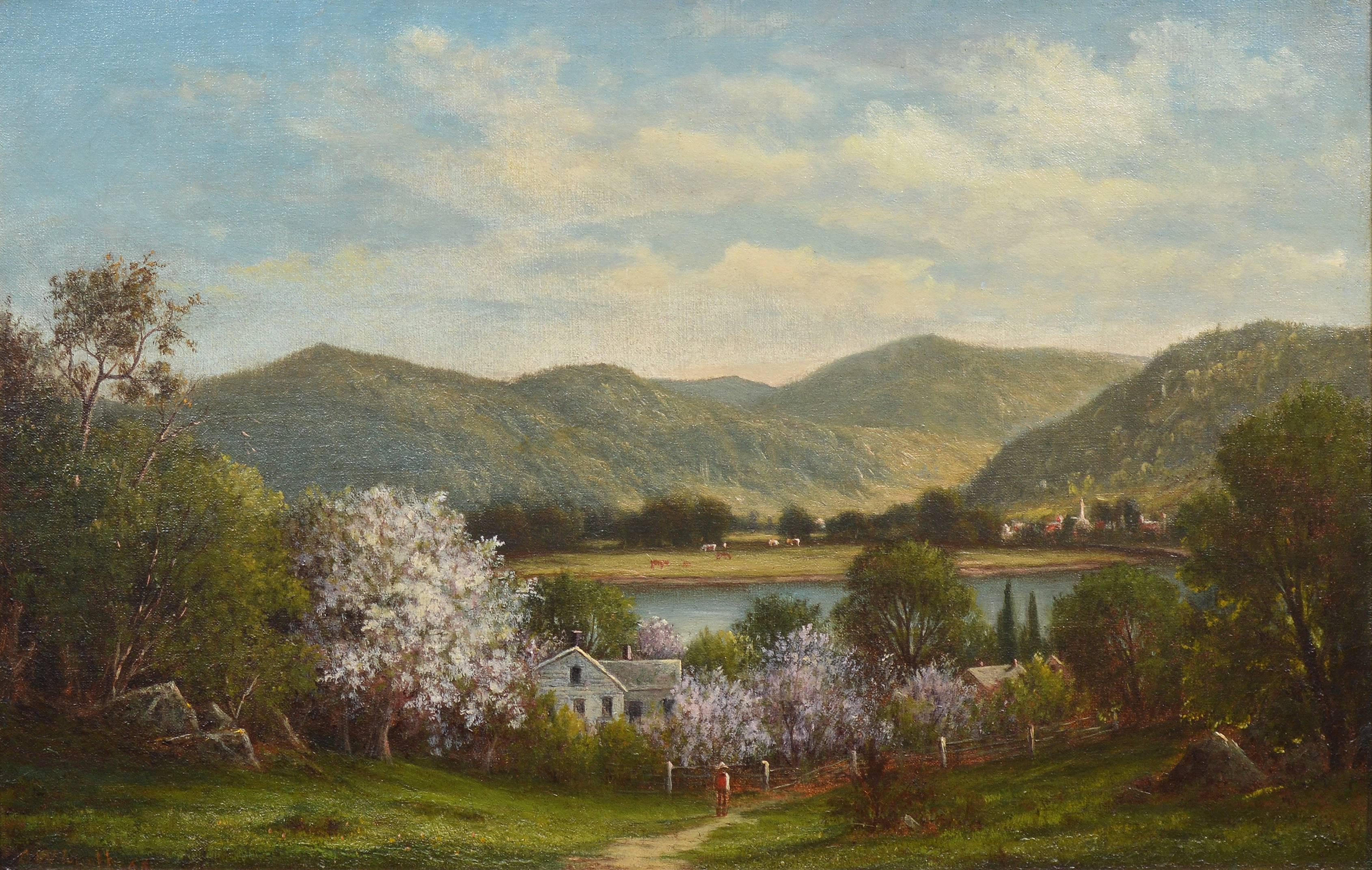 Cherry Blossoms in the Hudson River Valley - Painting by Charles Wilson Knapp