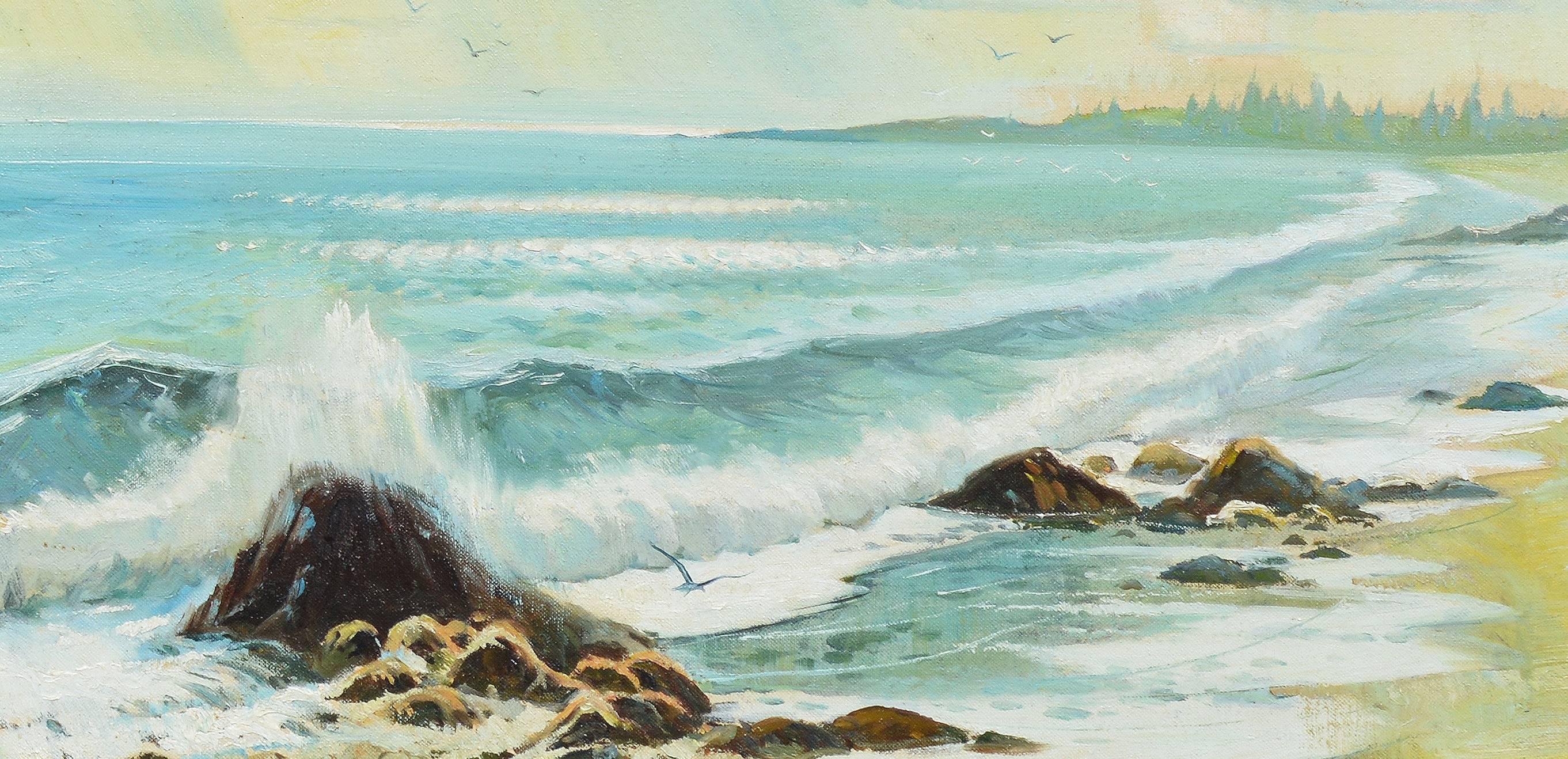 Waves Crashing at Nova Scotia - Gray Landscape Painting by Joseph Purcell