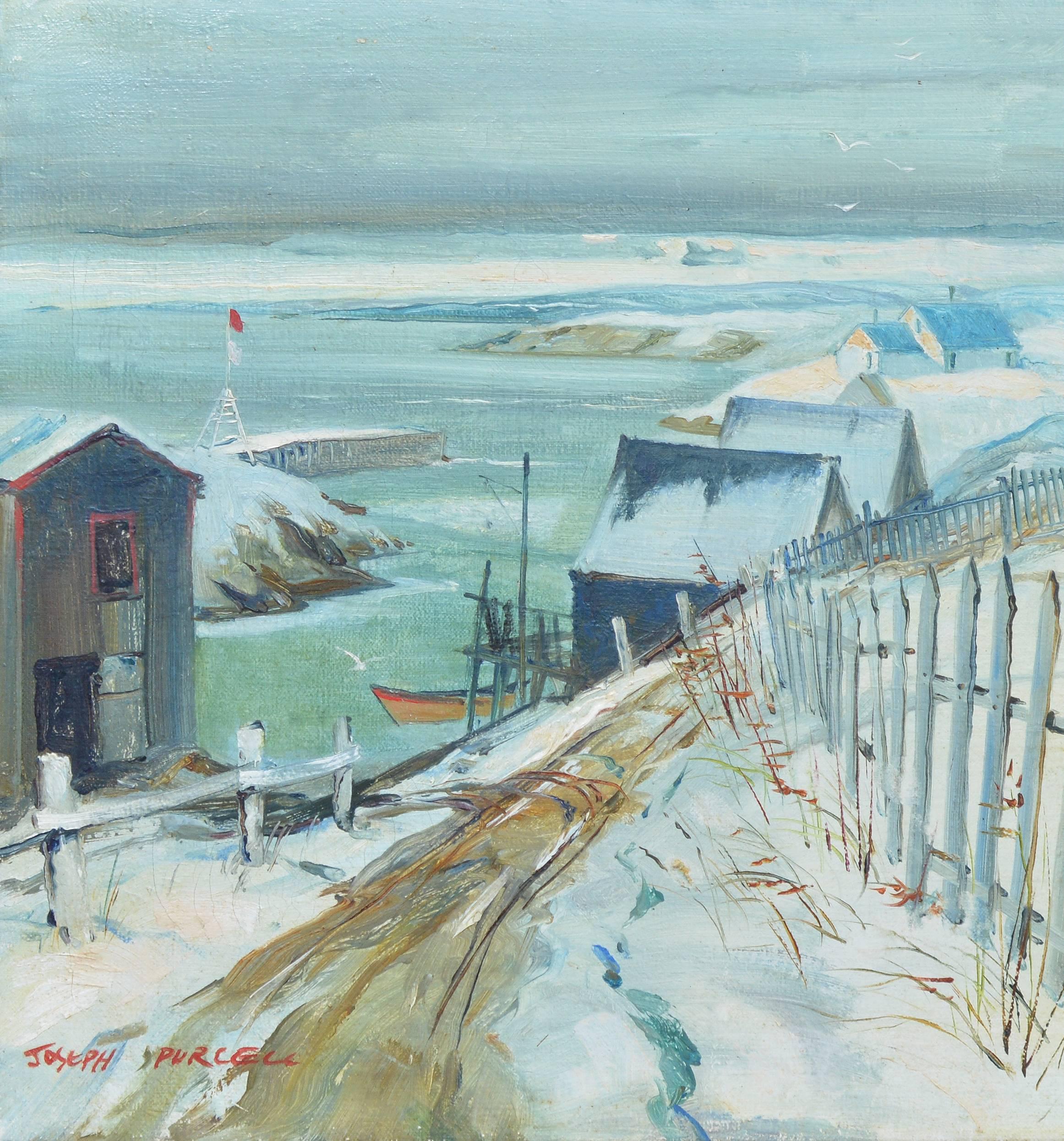 Nova Scotia Winter - Gray Landscape Painting by Joseph Purcell