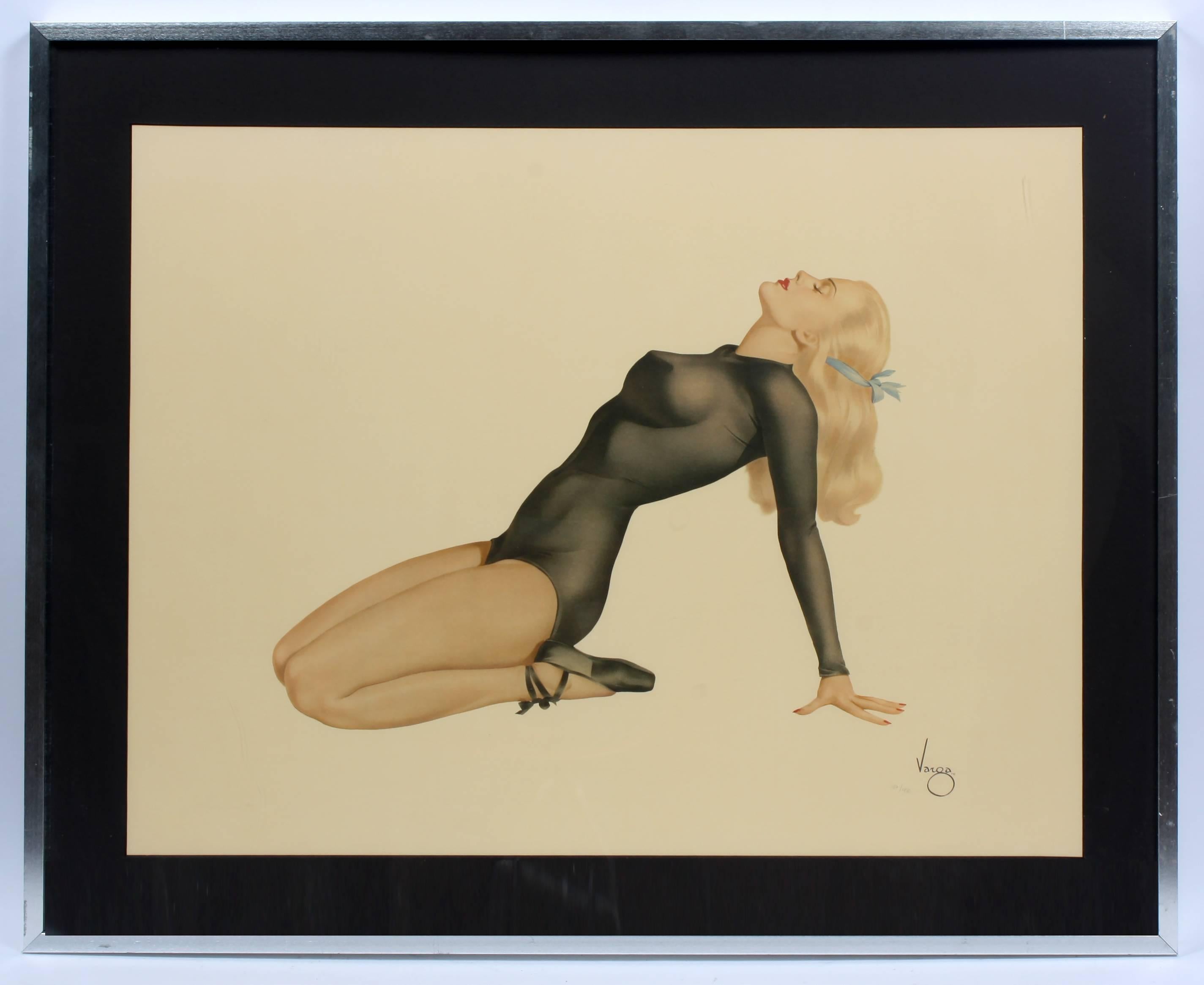 Pin-up blonde en justaucorps noir transparent - Print de Alberto Vargas