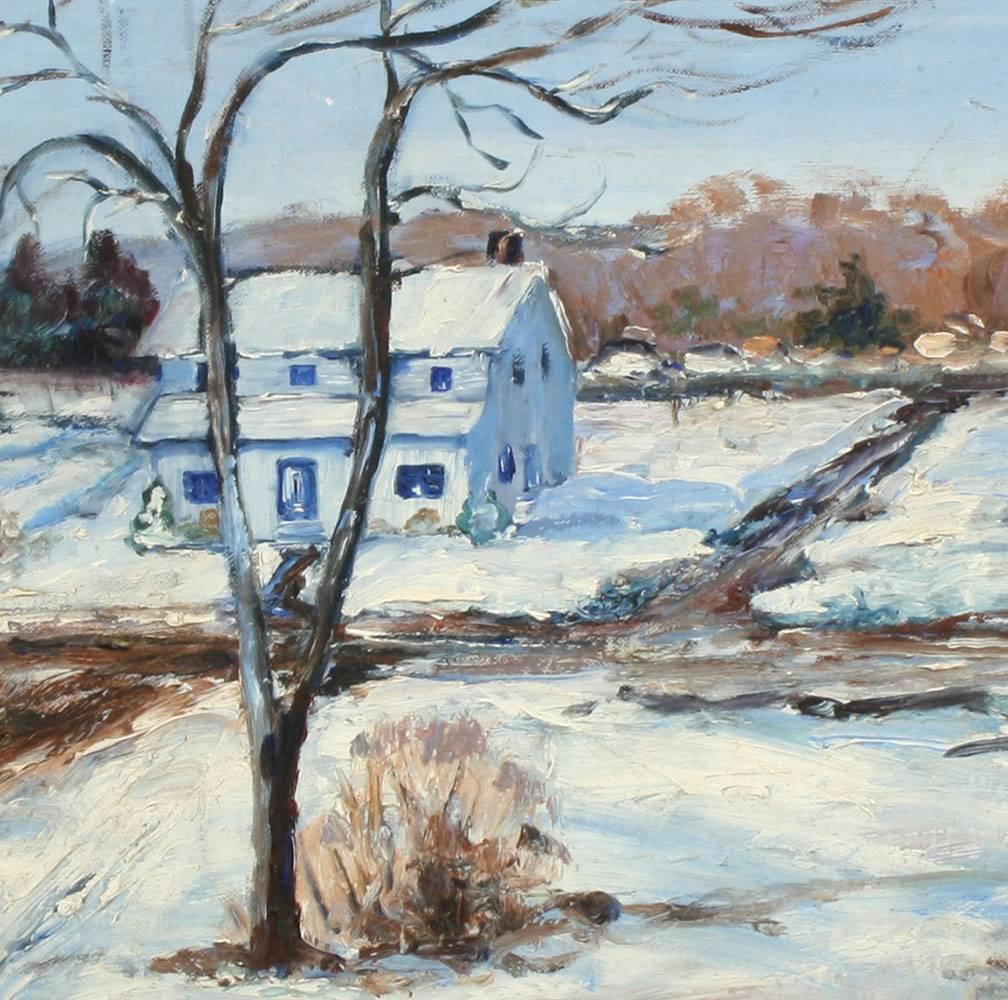 American Modernist Snowscene - Gray Landscape Painting by Unknown